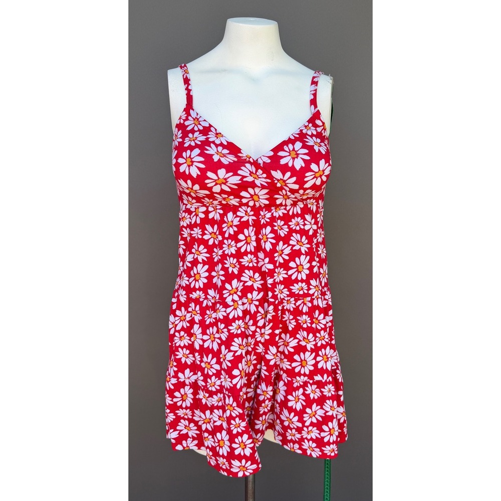 Hollister Daisy Floral Mini Dress XS Red White Tiered Ruffle Summer Cottagecore